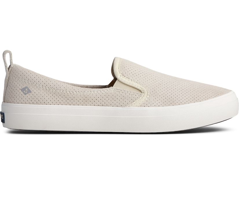 Sperry Crest Twin Gore Plushwave Pin Perforated Slip On Sneakers - Women's Slip On Sneakers - White/